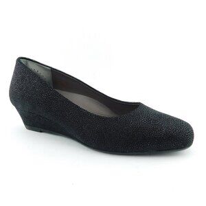 SAS Black Textured Italian Leather Wedge Heel Pumps 10 N